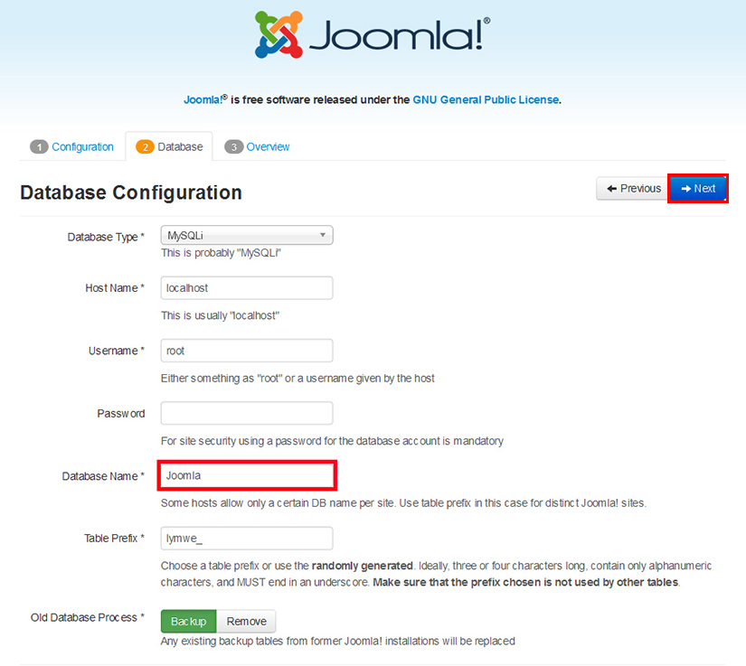 How to install Joomla and do Database Configuration