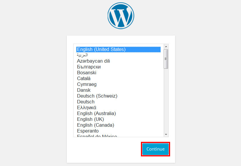 Installation of WordPress starts(select language)