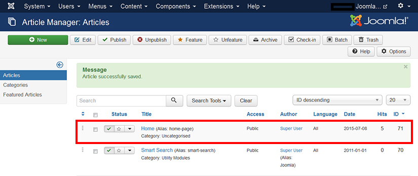 Article manager in Joomla 3.4
