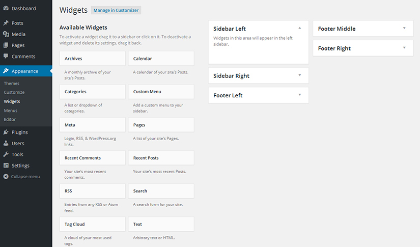 WordPress Widget Management Screen