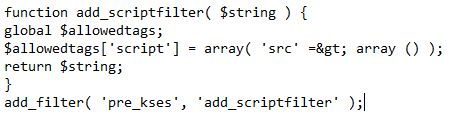 Disable the filtering of Script tags