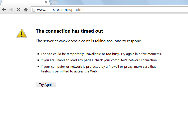 Connection timed out WordPress error