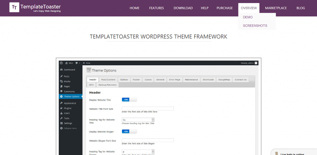 TemplateToaster WordPress theme framework
