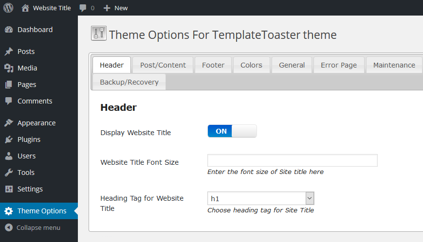 Theme Options Menu for wordpress themes