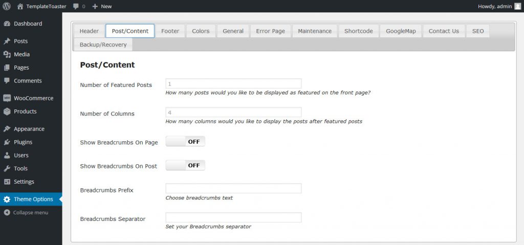templatetoaster custom wordpress theme generator software theme options