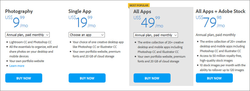 adobe plans and pricing