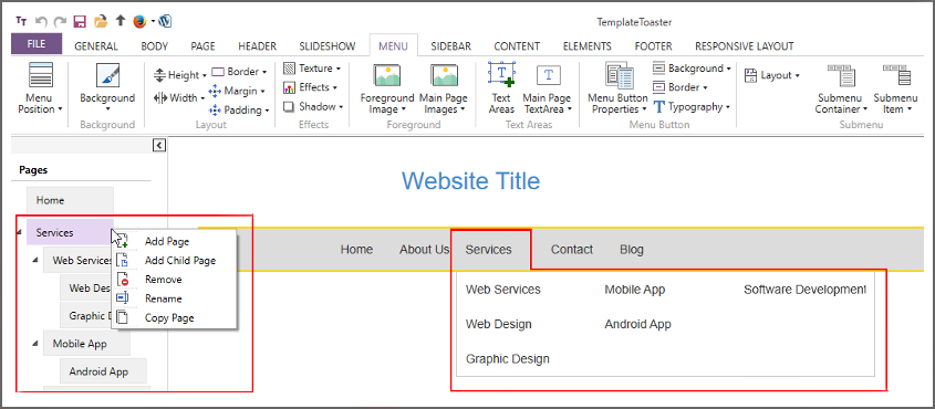 mega menu design wordpress templatetoaster screenshot