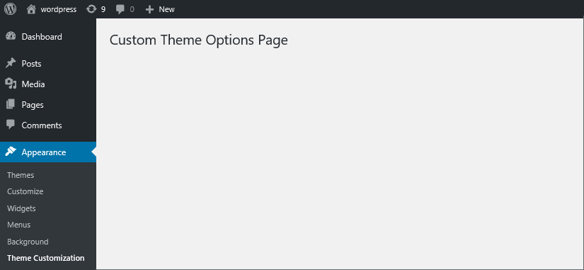 adding page in theme options menu wordpress settings api theme options