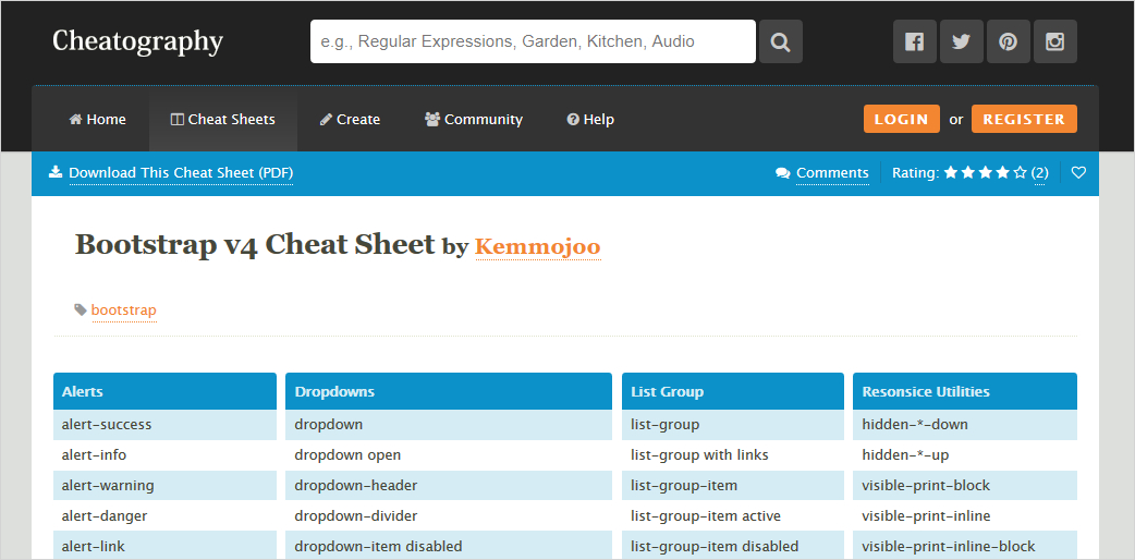 Bootstrap Cheat Sheets