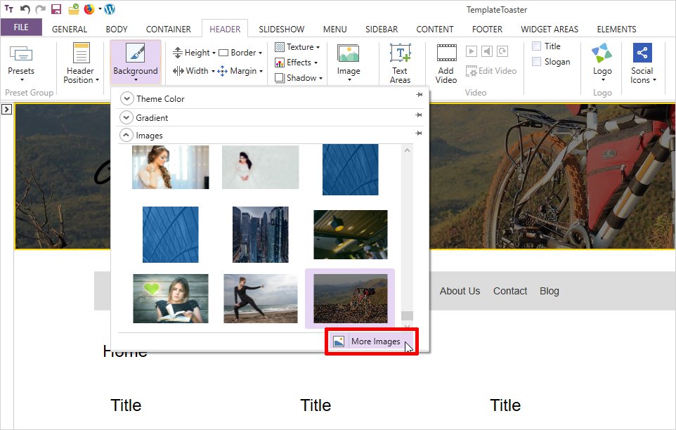 background image settings in TemplateToaster custom header wordpress