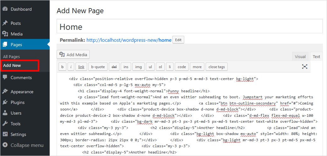 create content pages WordPress Bootstrap