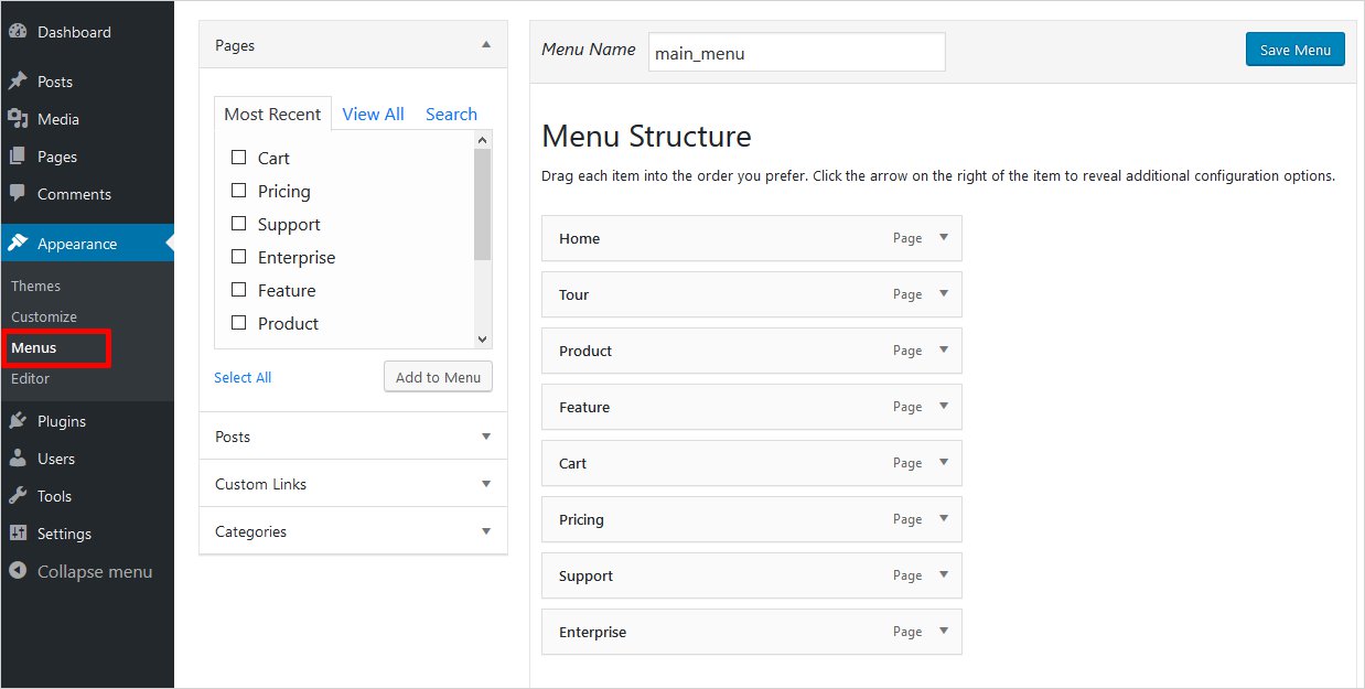 creating menu WordPress Bootstrap