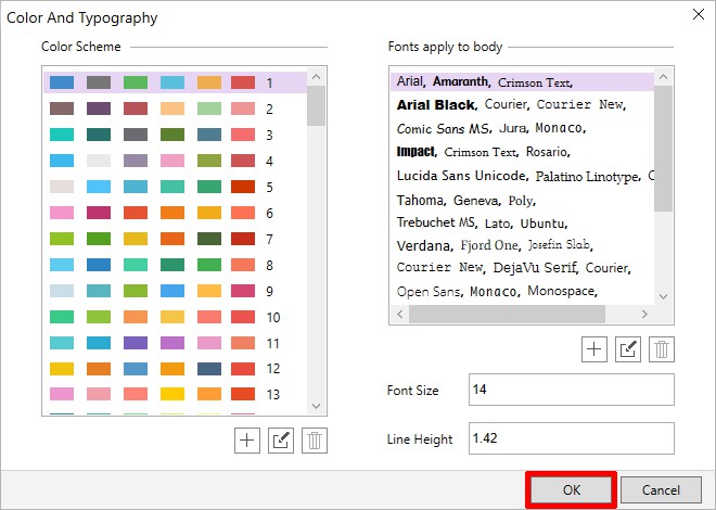 choosing color and typography scheme option in templatetoaster