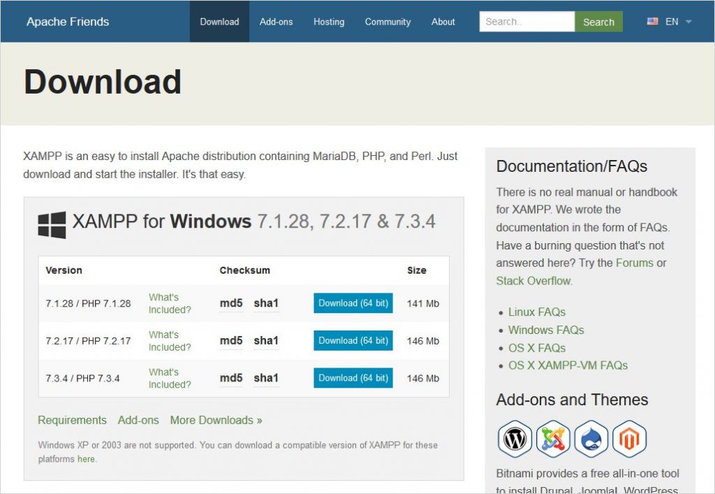 xampp download for window 10 64 bit