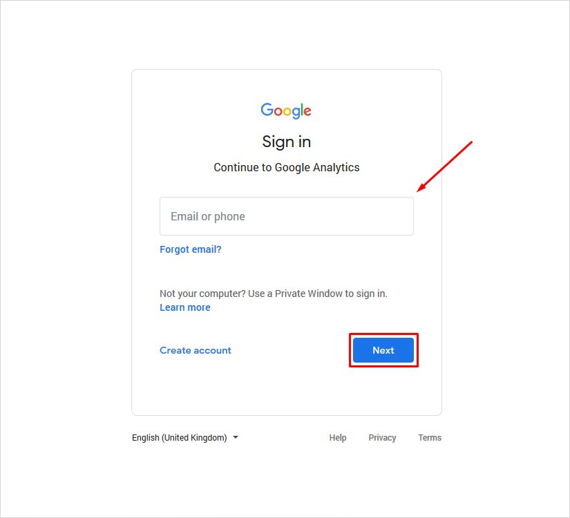 Go to the Google Analytics Sign Up page