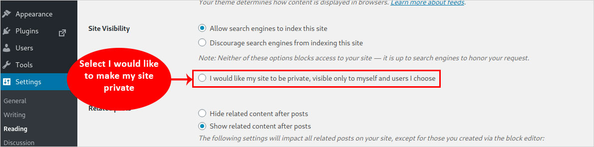 select option make my site private