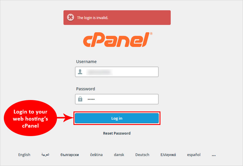 login to the cpanel
