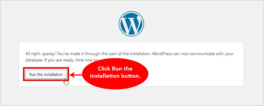 run the installation of wordpress