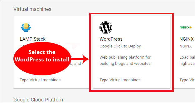 select wordpress to install