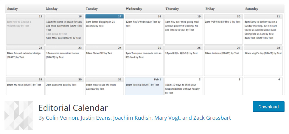 WordPress Editorial Calendar plugin