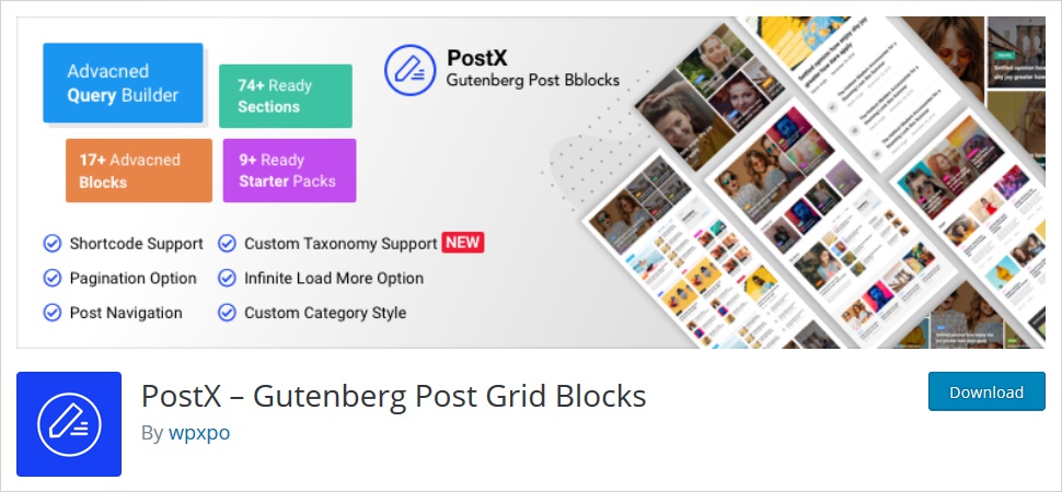 postx gutenberg post grid blocks