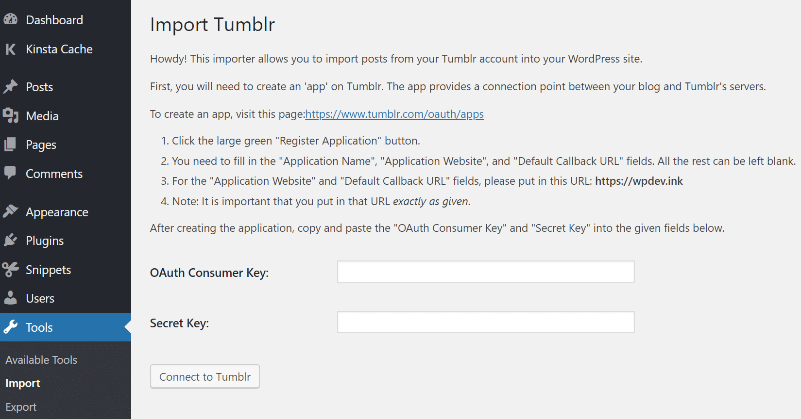 moving from tumblr to WordPress settings