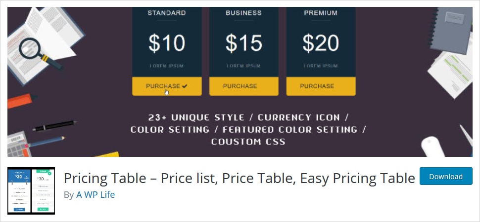 best WordPress pricing table plugin