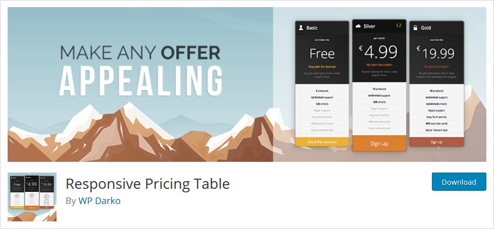 Wordpress pricing table plugin responsive pricing table