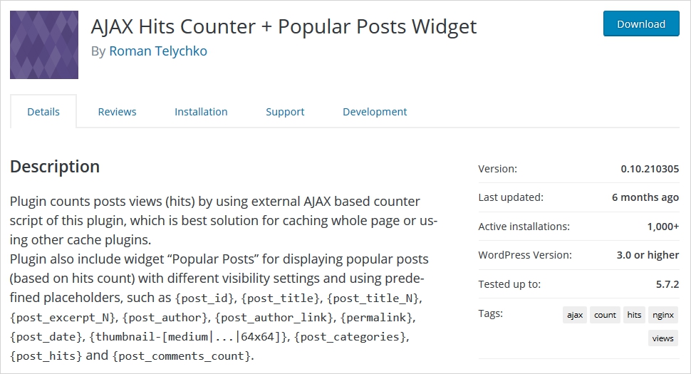 ajax hits counter plus popular posts widget