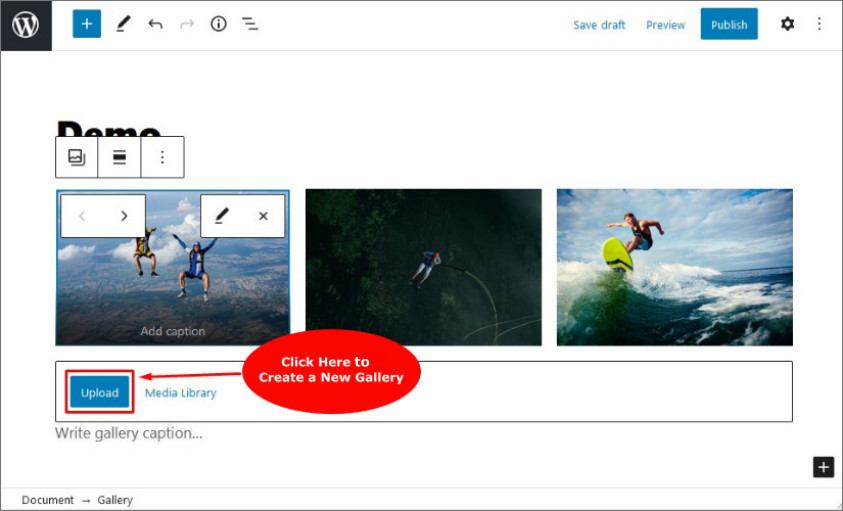Adding Caption to Images in WordPress Create New Gallery